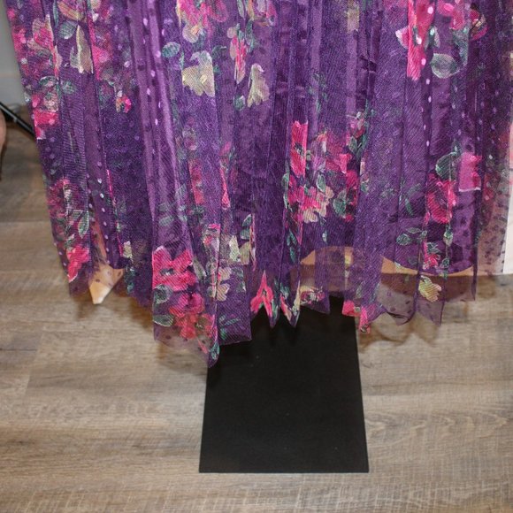 NEW MAC DUGGAL FLORAL RUFFLE FIT & FALE TULLE MIDI DRESS - Picture 4 of 9